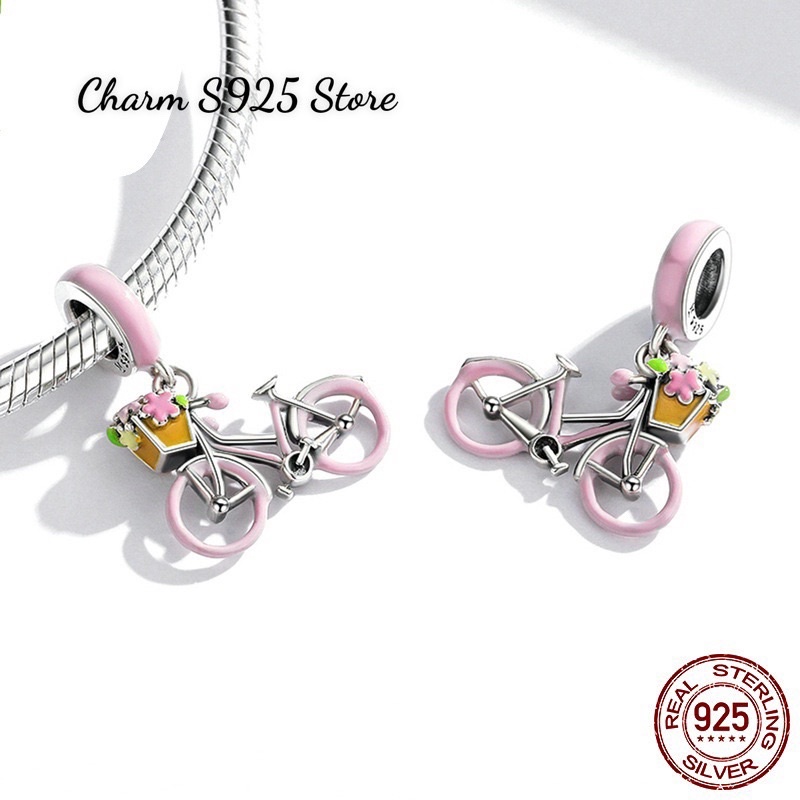 CHARM TREO XE ĐẠP HỒNG BẠC S925 CAO CẤP CHÍNH HÃNG