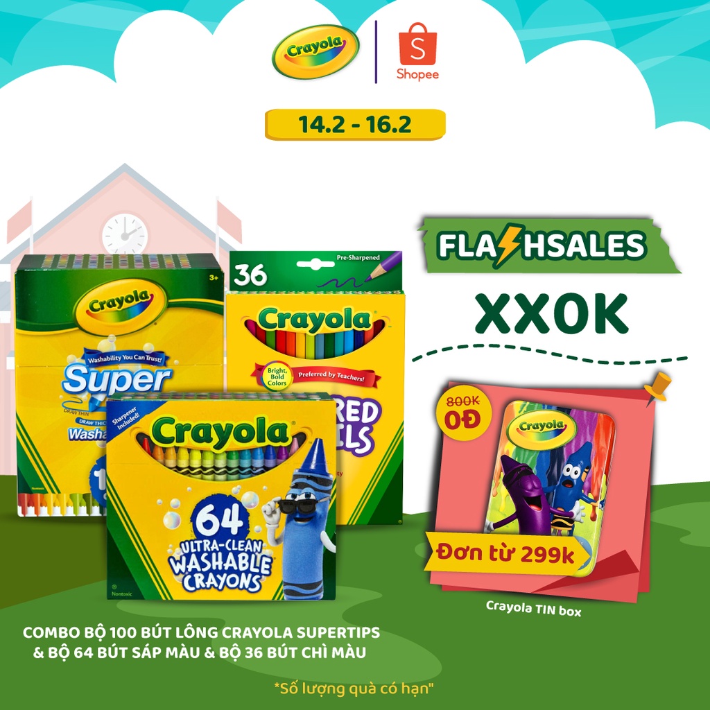 Combo Bộ 100 bút lông Crayola Supertips &amp; Bộ 64 bút sáp màu &amp; Bộ 36 bút chì màu