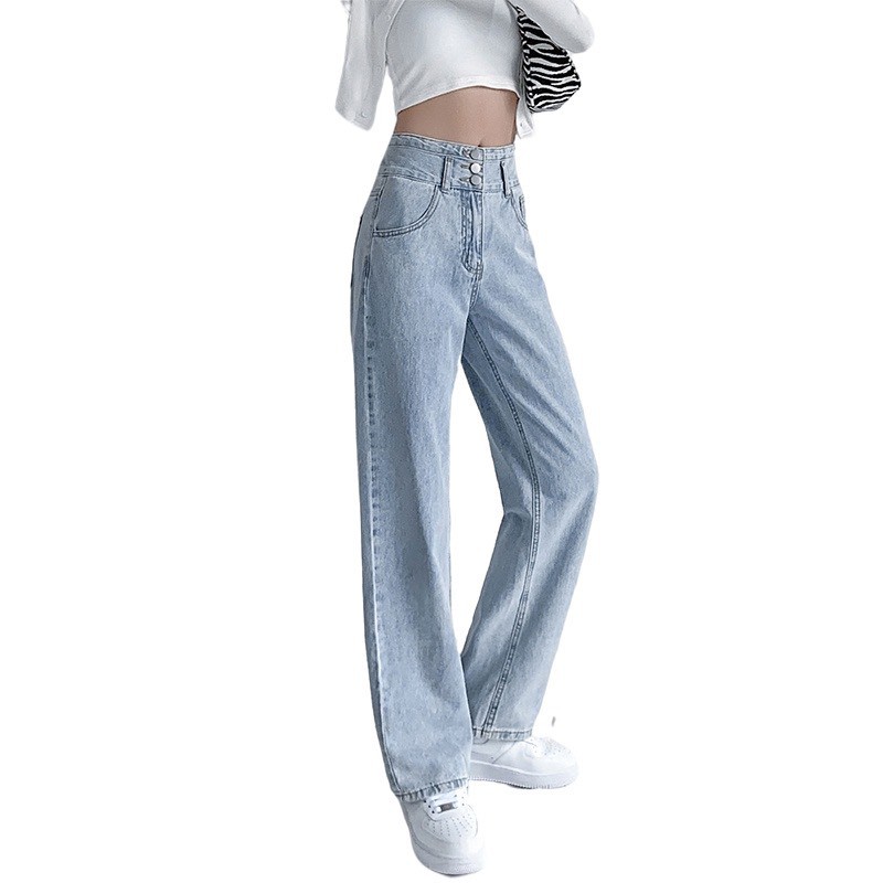 [VIDEO] QUẦN JEANS ỐNG RỘNG NỮ LƯNG CAO 3 NÚT LƯNG XẺ PHỐI CHÉO NHÂN SAU MÀU XANH NHẠT, XANH ĐẬM LAI CUỐN FORM DÀI RỘNG