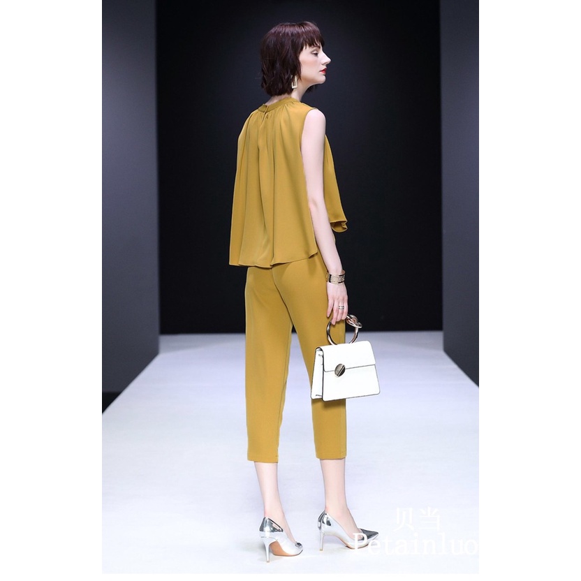 Sét bộ cổ nhún SEFA áo cách điệu kết hợp quần xếp ly thời trang đi làm, dạo phố SFS0015