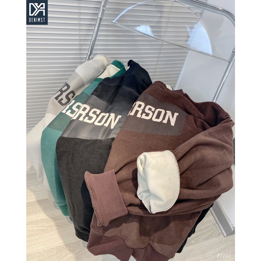 Áo sweater nỉ lót nhung Denimst, áo sweater form rộng cao cấp 9007