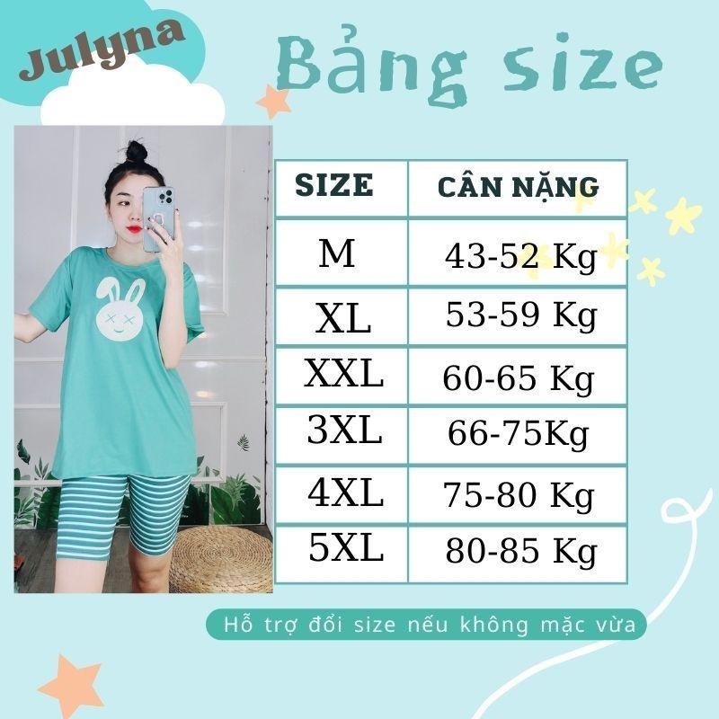 Đồ bộ thun cotton mặc nhà, set bộ nữ đẹp JULYNA QL16 LỬNG THÊU MẶT THỎ