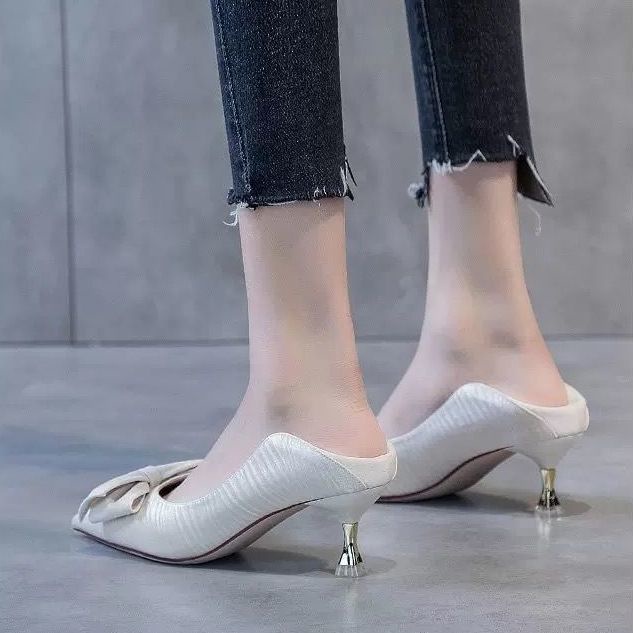 Giày cao gót nữ đính nơ thanh lịch thời trang 2021