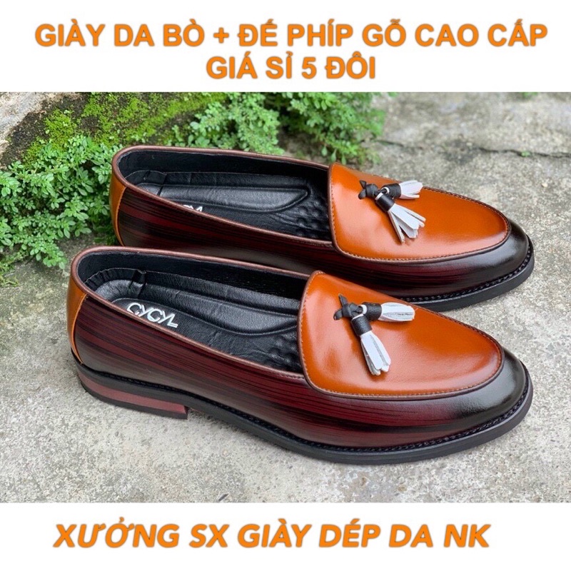 Giày lười da bò-GIÁ SỈ 5 ĐÔI Nappa cao cấp, Đế phíp gỗ đỏ ép cao su chống ồn tại Xưởng NK