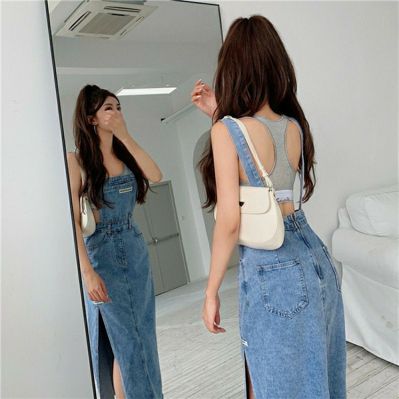 YẾM VÁY JEANS DÁNG DÀI XẺ TÀ