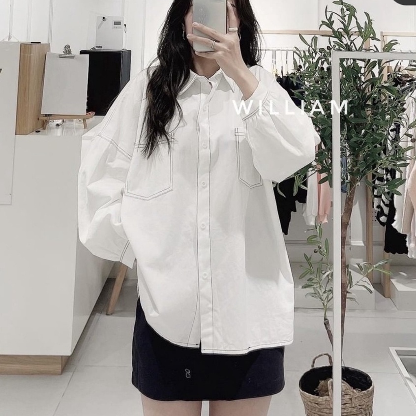 [Mã FAMARAL1 giảm 10K đơn 50K] Sơ Mi Form Rộng Phối Chỉ Nổi (Ảnh Thật) | BigBuy360 - bigbuy360.vn