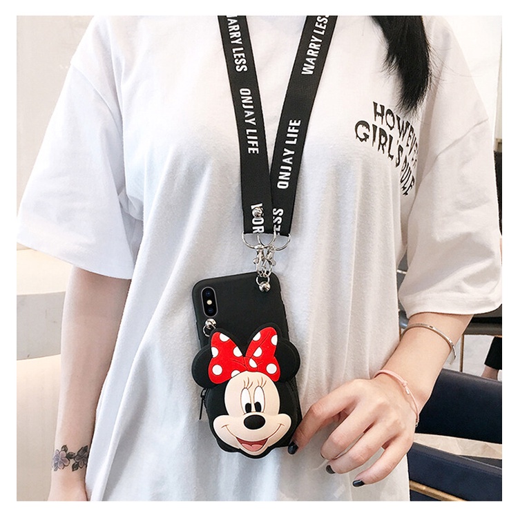 Ốp Điện Thoại TPU Mềm Gắn Ví Hình Minnie 3D Dễ Thương Cho iPhone 7 8 Plus 13 12 11 Pro Max X XR XS Max 6S 6
