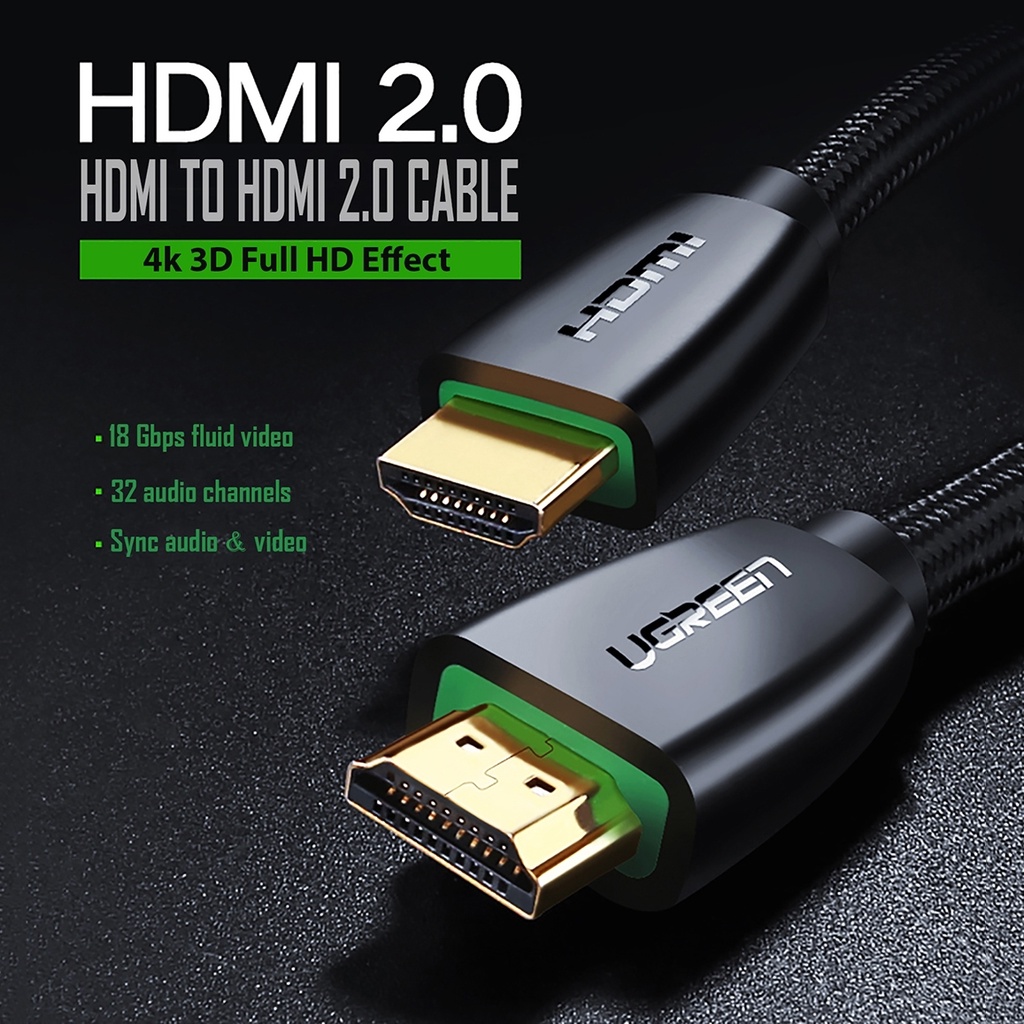 Cáp Hdmi 2.0 Bện Lưới Hỗ Trợ 4K60Hz Cao Cấp, UGREEN HD118 Chính Hãng