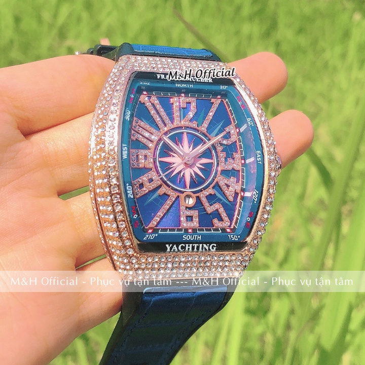 Đồng hồ đeo tay nam FM V41 viền đính đá, dây cao su bọc da sang trọng, đẳng cấp thời trang đẹp giá rẻ [Tặng thêm pin] | BigBuy360 - bigbuy360.vn