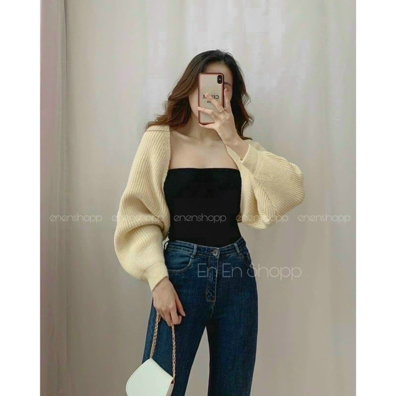 ÁO KHOÁC NGOÀI CROPTOP TAY PHỒNG THUN GÂN