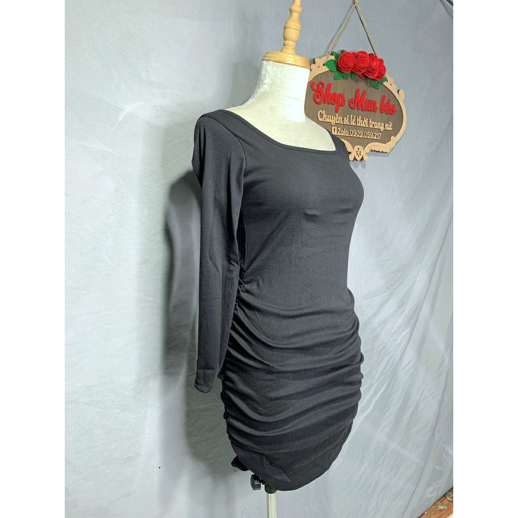 [MẪU MỚI] Đầm Body Nhún Sườn Tay Dài Cổ Chữ U Thun Borip Thích Hợp Mặc Đi Tiệc Đi Làm Đi Chơi | BigBuy360 - bigbuy360.vn