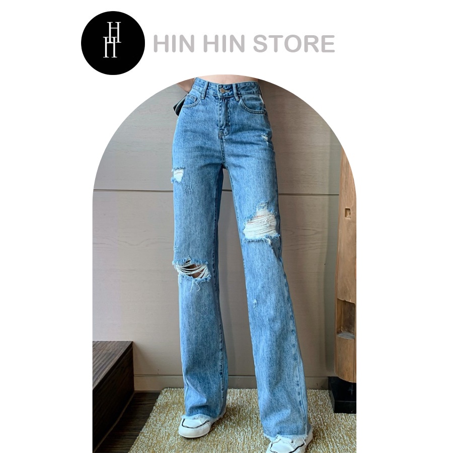 Quần jean mài rách ống rộng HQD29 - Hỉn Hỉn Store