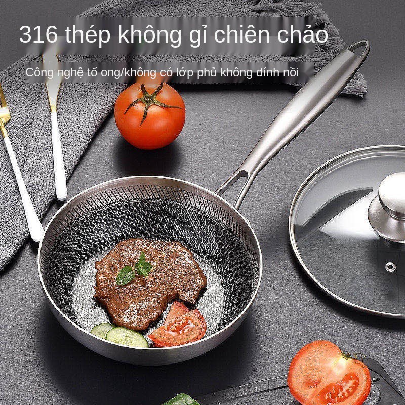 Chảo inox 316 mới chống dính thực phẩm gia dụng chiên không tráng trứng mini