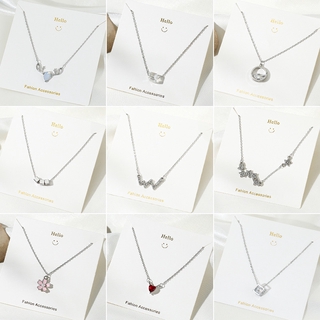 Vòng cổ Mạ Bạc Mặt Hình Học Đính Đá Zircon Nhiều Màu Sắc