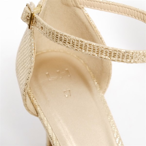 [Joiehom] Sandal cao gót quai ngang phủ nhũ vàng