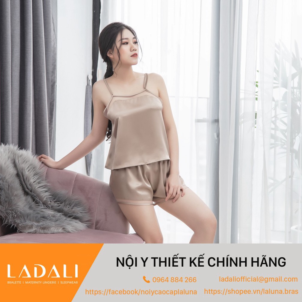 [HÀNG THIẾT KẾ] Bộ ngủ Pyjama lụa hai dây thiết kế pha lưới - BN16 cao cấp Thương Hiệu Ladali