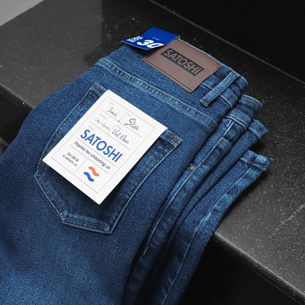 Quần Jean nam Satoshi SAQJ66 xanh wash slimfit năng động thoải mái khi mặc