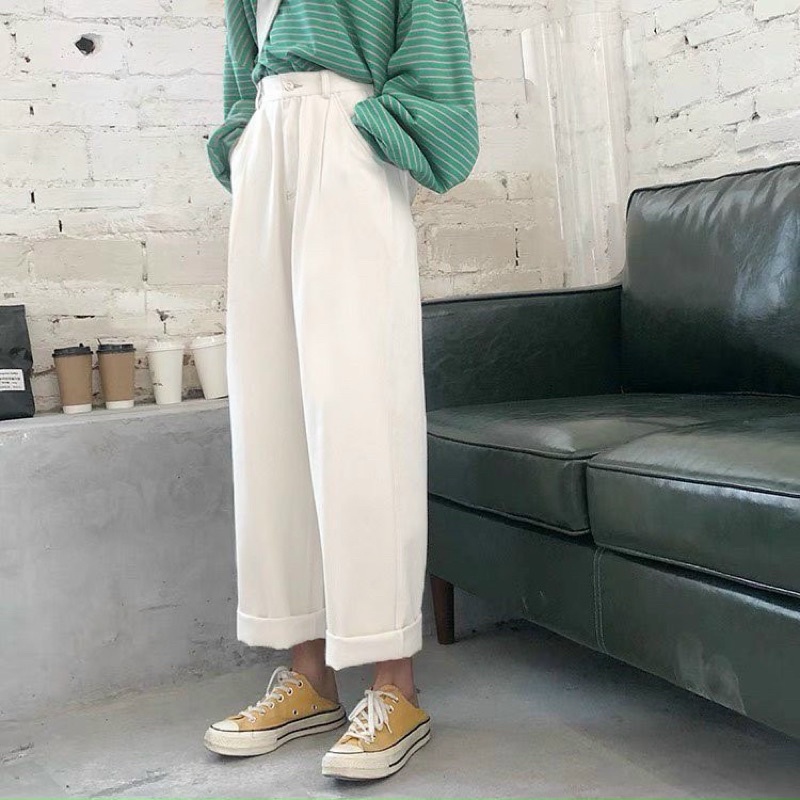 Bigsize Dài 106 cm Quần Ống Rộng Kaki Suông Lưng Thun VNXK TCshopJean 3 Màu Nâu Đen Trắng Size Lớn ms 127