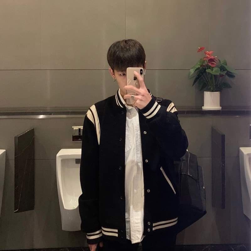 XPstore Áo khoác bomber jacket Đen viền Trắng form unisex (Ảnh thật)