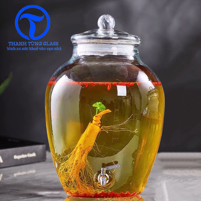 Bình Ngâm Rượu Thủy Tinh 10 lít chum trơn có van & không van