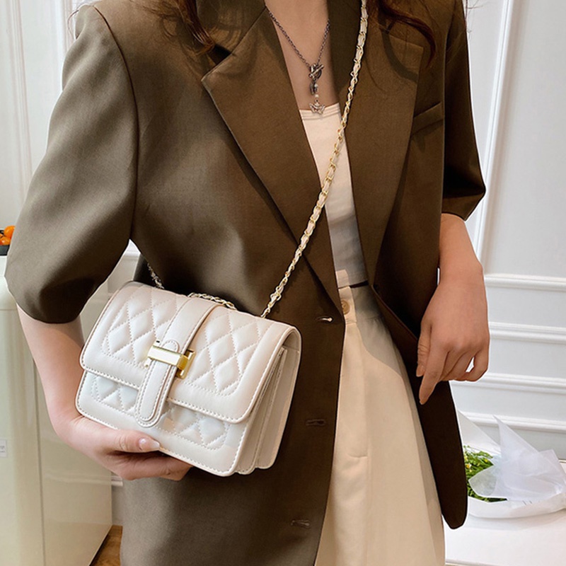 Túi đeo chéo vai IELGY có khóa họa tiết hình thoi phong cách Hàn Quốc thời trang cho nữ