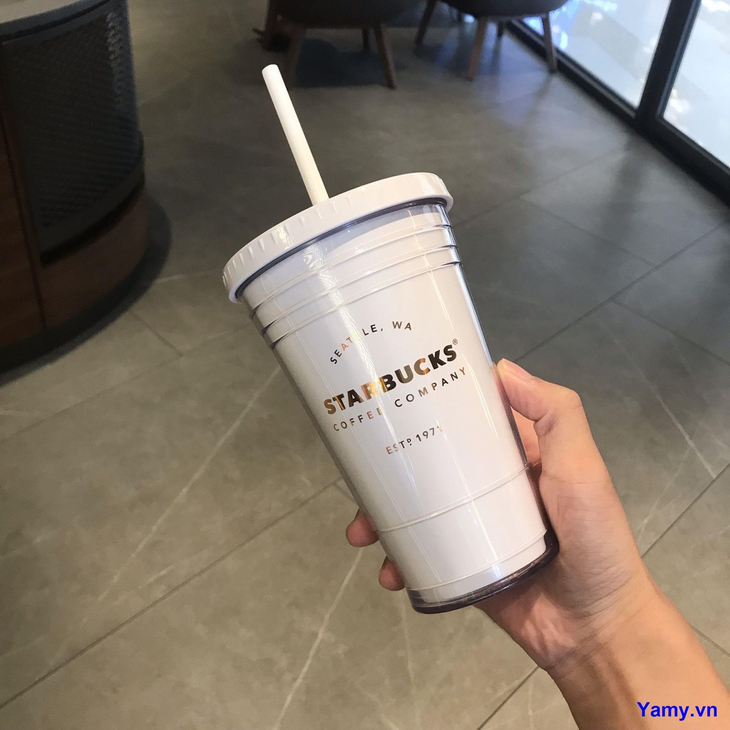 STARBUCKS Ly Uống Nước Starbuck 2019 Màu Trắng Đen Kèm Ống Hút Dung Tích 473ml