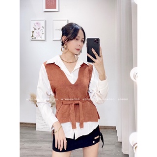 Set áo gile len cổ V + Sơ mi