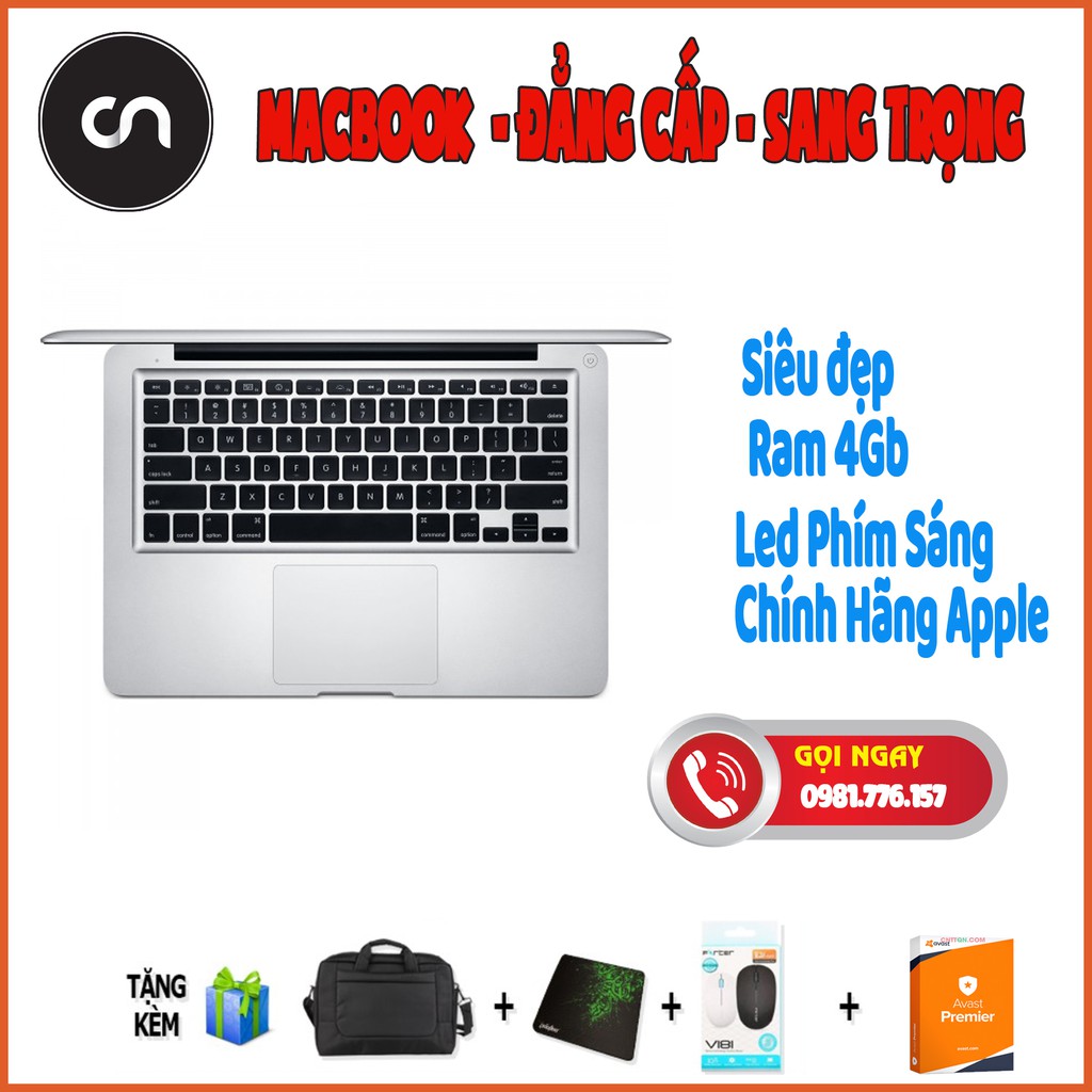 [Siêu đẹp + Siêu Sang] Macbook Pro Vỏ Nhôm mid 2010 8Gb Ram, SSD 128Gb , Logo+phím led Cực Đẹp Sang Chảnh