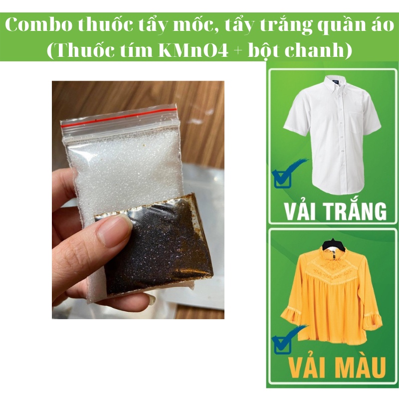 Tẩy mốc Quần áo, Tẩy trắng Quần áo ( Combo  tẩy tím + bột chanh )