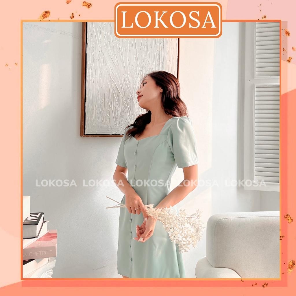 Váy Công Sở Nữ LOKOSA Váy Trắng Dự Tiệc Sang Trọng Tiểu Thư Dáng Suông Tay Phồng VD020