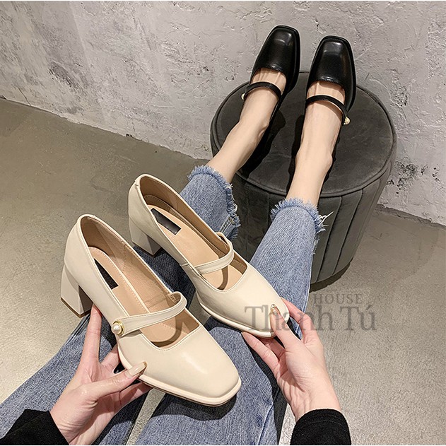 Giày Cao Gót Nữ Mary Jane Mũi Vuông Vintage Cao 5cm - GD001