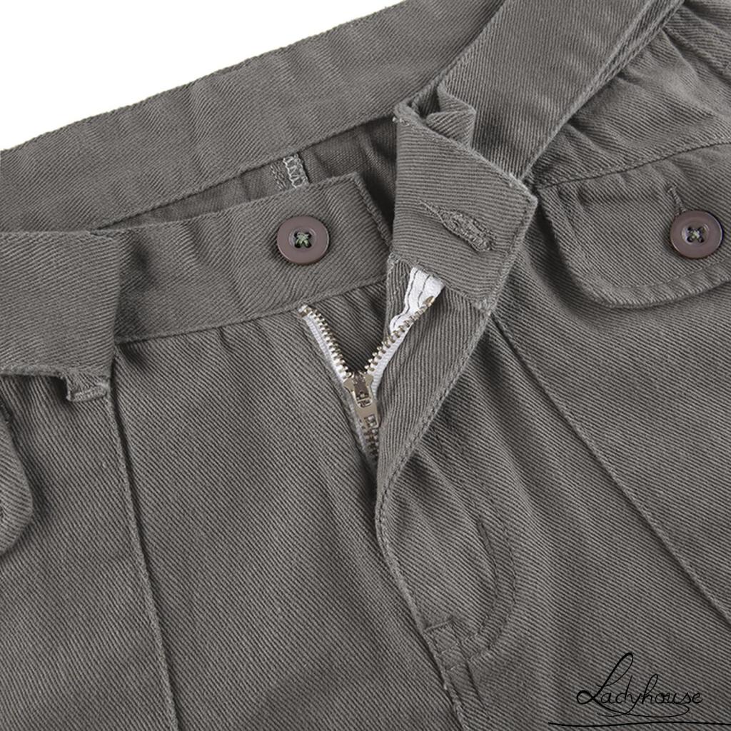 Quần Dài Lưng Thấp Ống Rộng Màu Trơn Phối Nhiều Túi Thời Trang Mùa Thu Cho Nữ