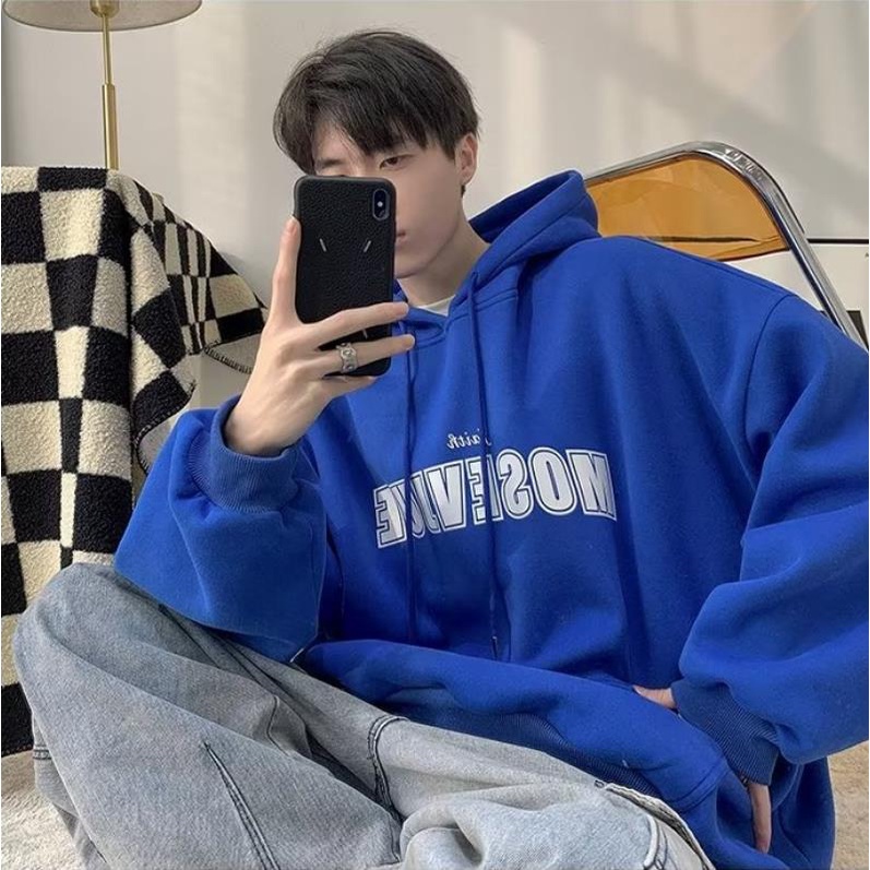 Áo Hoodie Kaki Dài Tay Dáng Rộng In Chữ Cá Tính Cho Nam Nữ Cỡ M-5XL