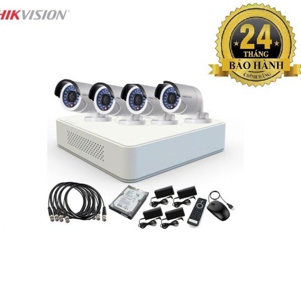 [GIÃM GIÁ] Trọn Bộ 4 Camera HIKVISION 2.0MP DS-2CE16B2-IPF + Đầu Ghi Hình DS-7104HGHI + Phụ Kiện - Hàng Chính Hãng