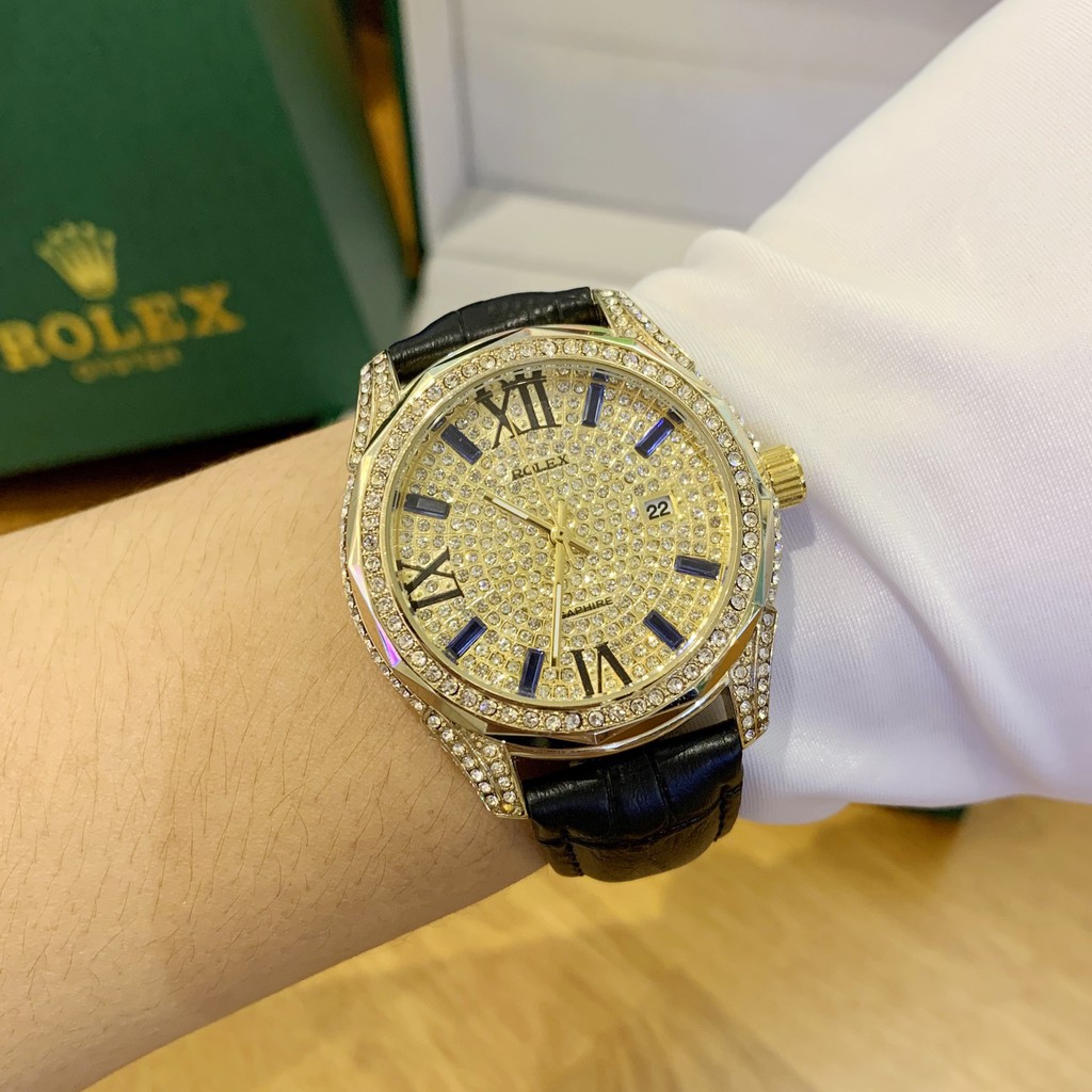 [Fullboxx 1:1] Đồng hồ nam Rolex đính đá  full diamond dây da - bảo hành 12 tháng Shop450