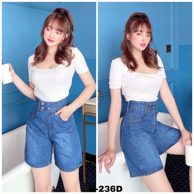 Quần jean ngố form A 4 nút H242, kèm ảnh thật chụp sàn