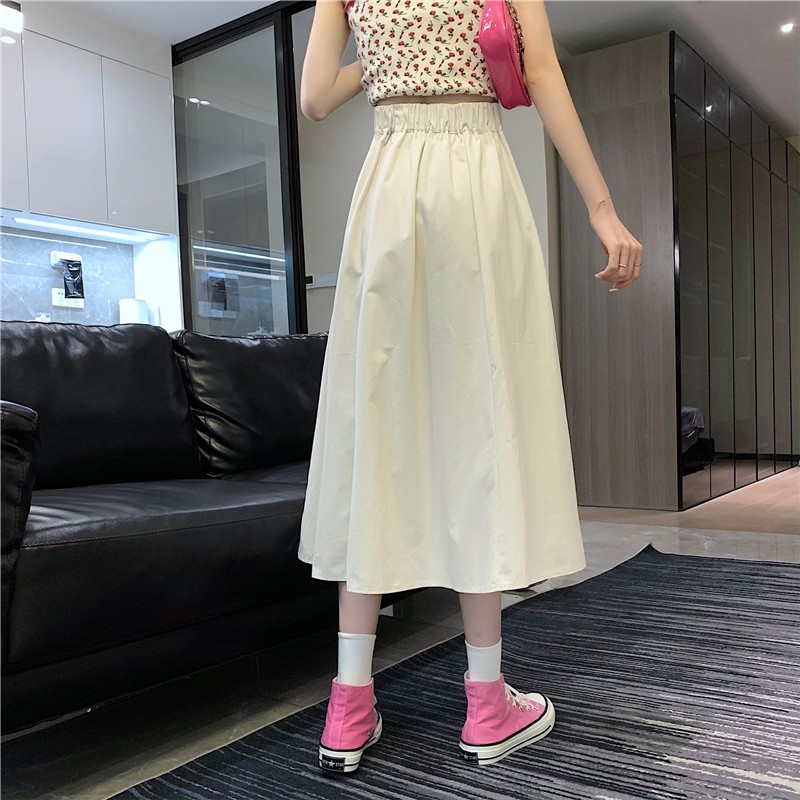 Xiaozhainv Chân váy chữ A lưng cao phong cách Ulzzang Hàn Quốc thời trang dành cho nữ