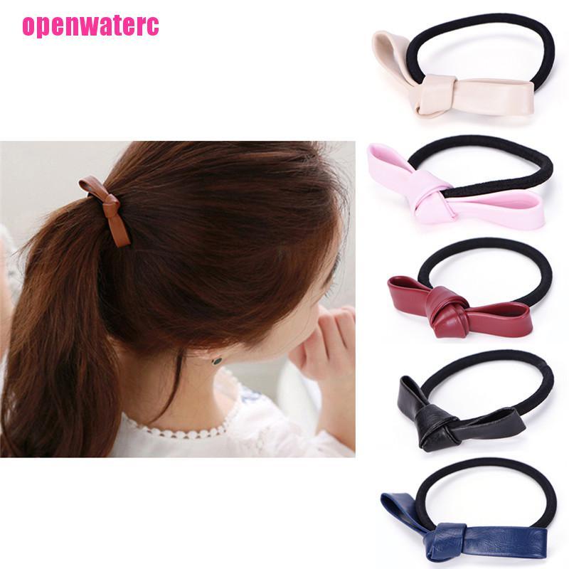 Dây Buộc Tóc Cao Su Co Giãn Bọc Da Phối Nơ Thời Trang Cho Nữ