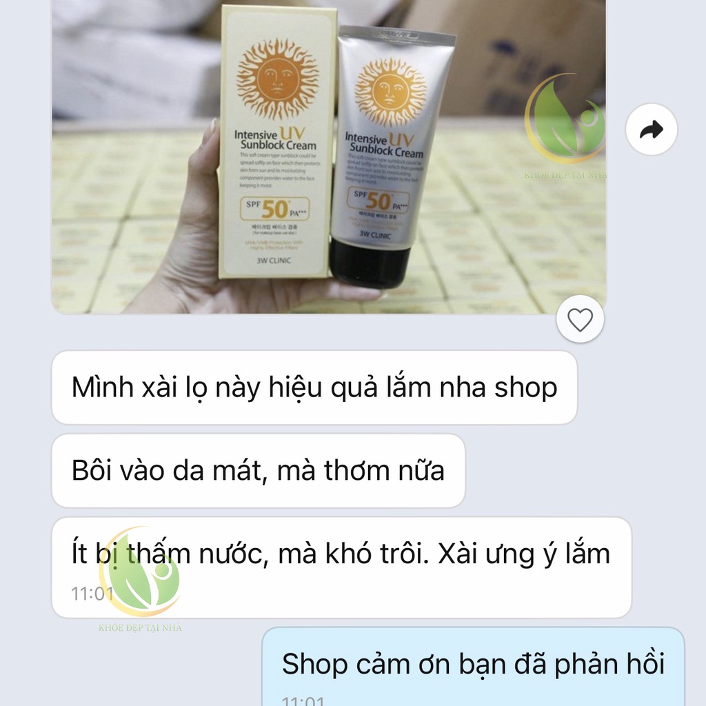 Kem chống nắng, kem chống nắng dưỡng ẩm, chống nắng 3W CLINIC INTENSIVE UV SUNBLOCK CREAM SPF50 PA+++