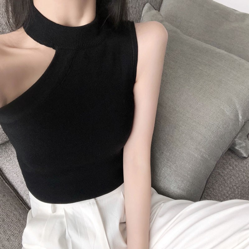 Áo Dệt Kim Sát Nách Thiết Kế Trễ Vai Quyến Rũ Áo Croptop