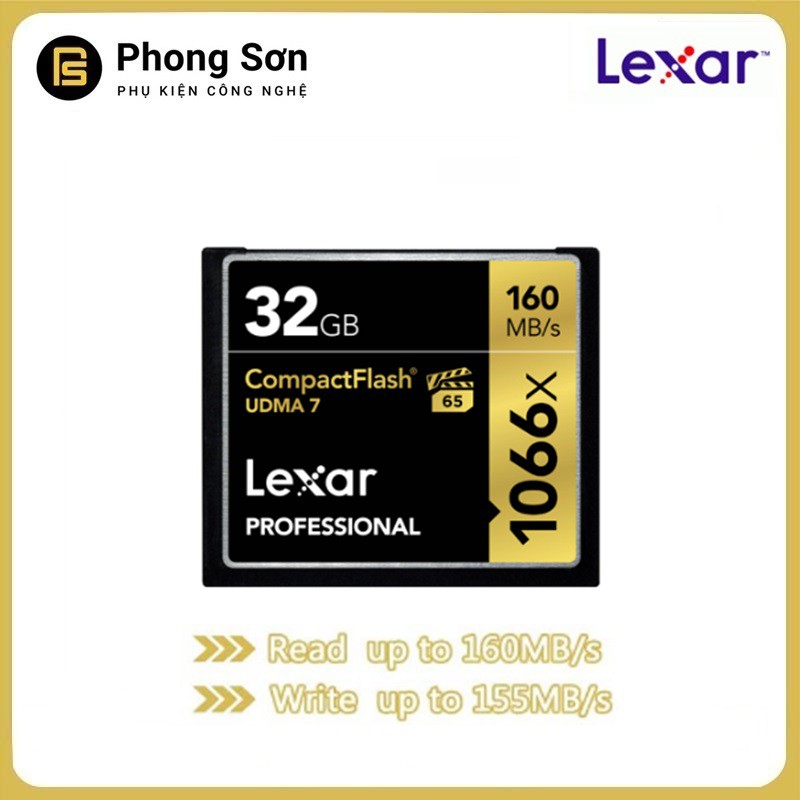 Thẻ nhớ CF Lexar 32GB Pro 1066X 160MB/s - Cho máy ảnh chuyên nghiệp, tốc độ cao (Đen, Vàng)