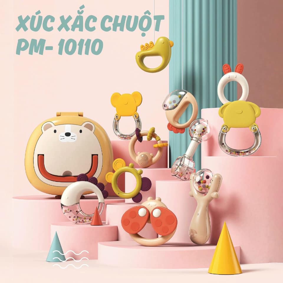 Hộp 10 xúc xắc chuột Pomo baby rattle
