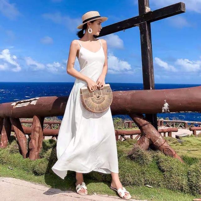 ĐẦM MAXI TRẮNG 2 DÂY CAO CẤP
