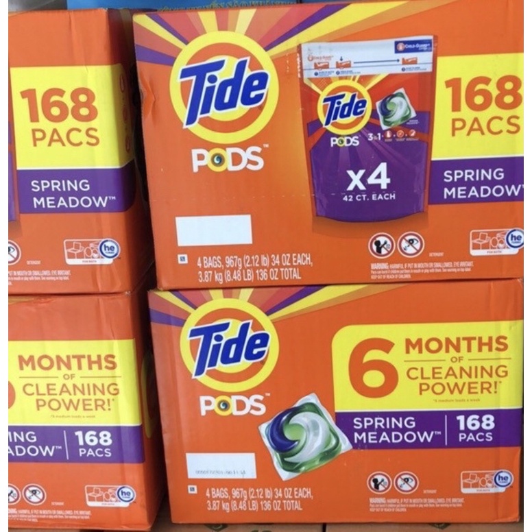 Viên giặt Tide Pods Mỹ ( 3 in 1 ) thùng 168 viên - 4 túi