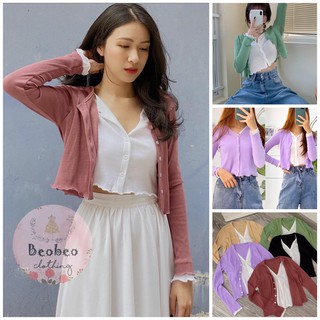 [Ảnh thật] Set áo croptop tay dài phối nút 5 màu ulzzang