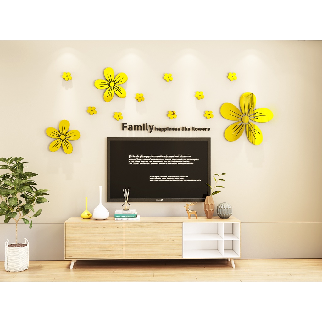 Hoa lãng mạn dán tường 3D ba chiều acrylic dán tường TV phòng khách nền dán tường trang trí phòng tranh mica nổi