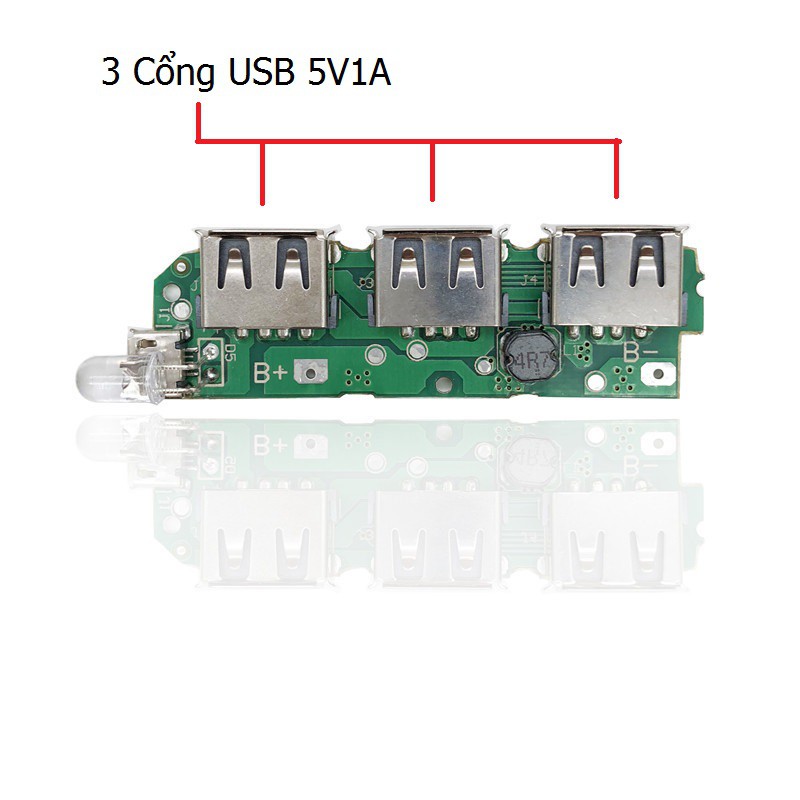 Mạch sạc dự phòng 3 cổng USB 1A (xanh lá)