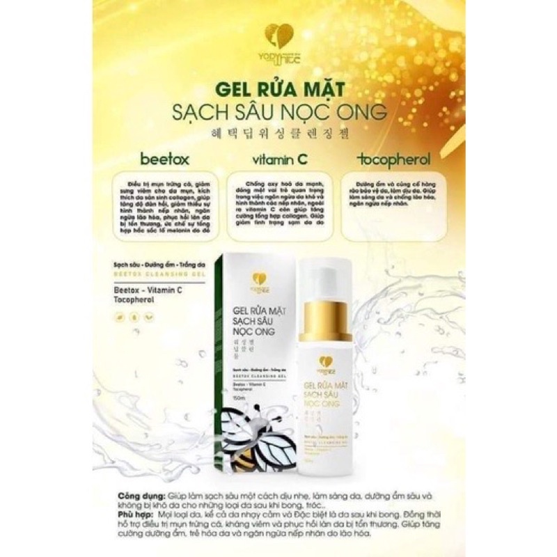 Sữa rửa mặt, gel rửa mặt nọc ong Yody White Phương Anh  150ml