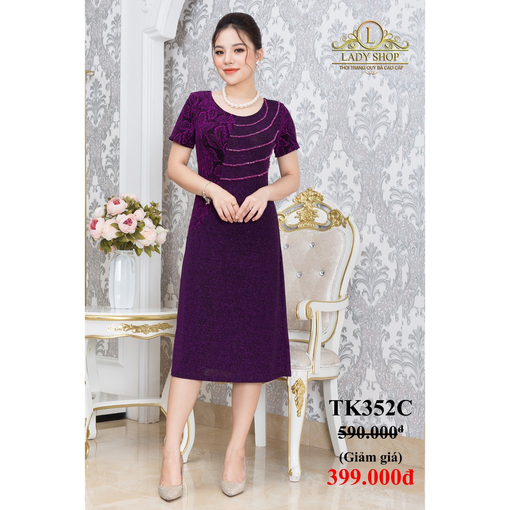 Thời trang trung niên -  Đầm quý bà cao cấp - Ladyshop - Đầm suông nhũ đính hàng đá TK352