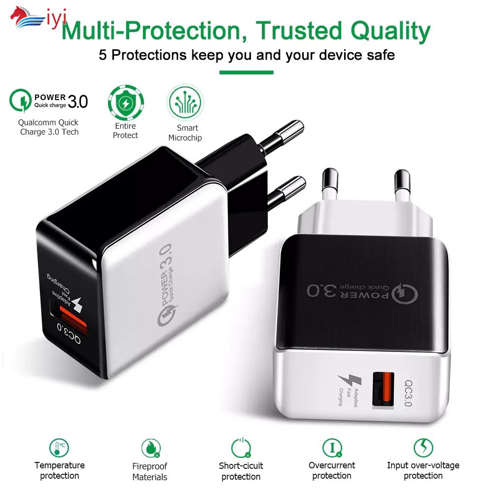 Bộ Sạc Nhanh Qc3.0 Chuẩn Us Cho Điện Thoại